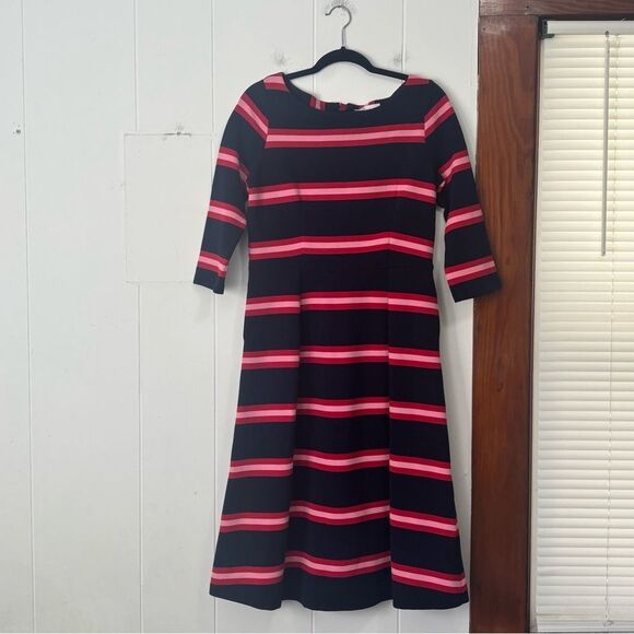 BODEN Alma Ottoman Striped Midi Dress in Navy Poinsettia Size 10 - Picture 2 of 6
